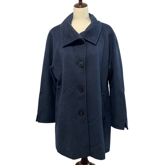 Ellen Tracy Winter Pea Coat Button Front Longline Wool Angora Women's 12 Navy - Picture 1 of 16